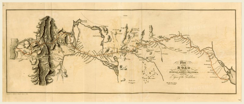 Plan of the road between Buenes Ayres and Mendoza, Sketches of Buenos Ayres and Chile, 19th century engraving