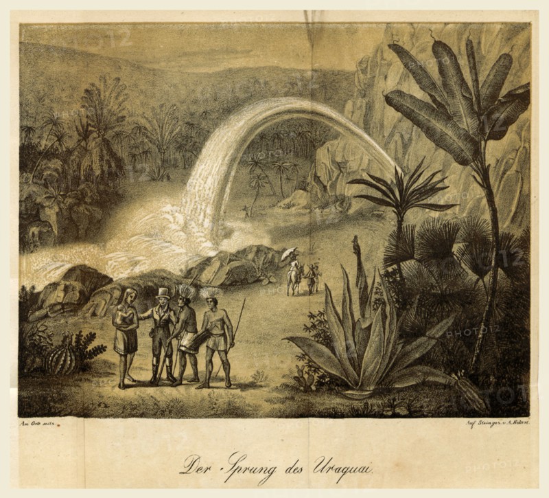 Fountain of Uraquau, South America, 19th century engraving, Fountain of Uruguay