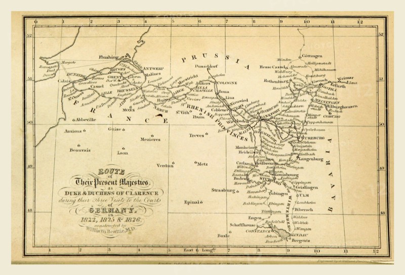 Route of their Royal Highnesses the Duke & Duchess of Clarence  during their visits  1822, 1825, & 1826 of Germany
