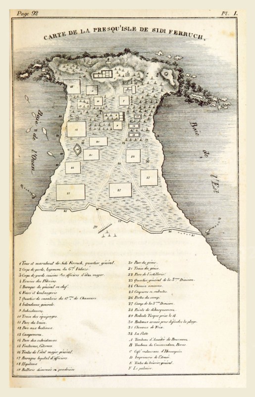 Map Sidi Ferruch, Algeria, 1830, 19th century engraving