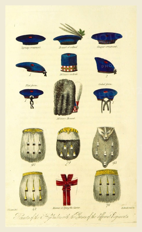Bonnets of the Highlanders, The Scottish Gael, or, Celtic Manners, as preserved among the Highlanders,  Scotland, 19th century engraving