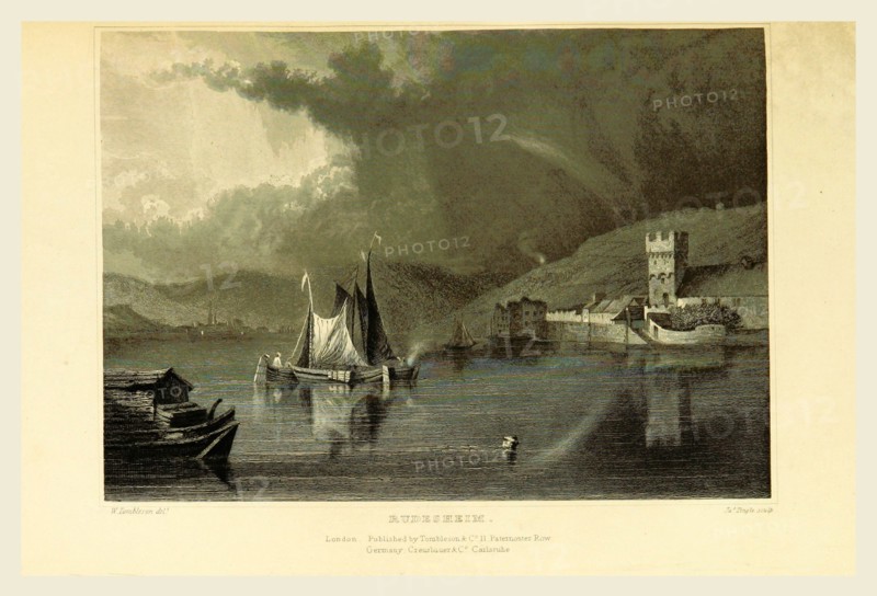 Rudesheim, Germany, Tombleson's Views of the Rhine, Tombleson's Views of the Rhine, 19th century engraving