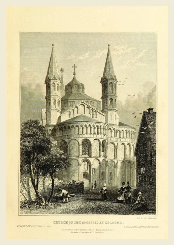 Curch of the Apostles at Cologne,Tombleson's Views of the Rhine, 1832, 19th century engraving, Germany