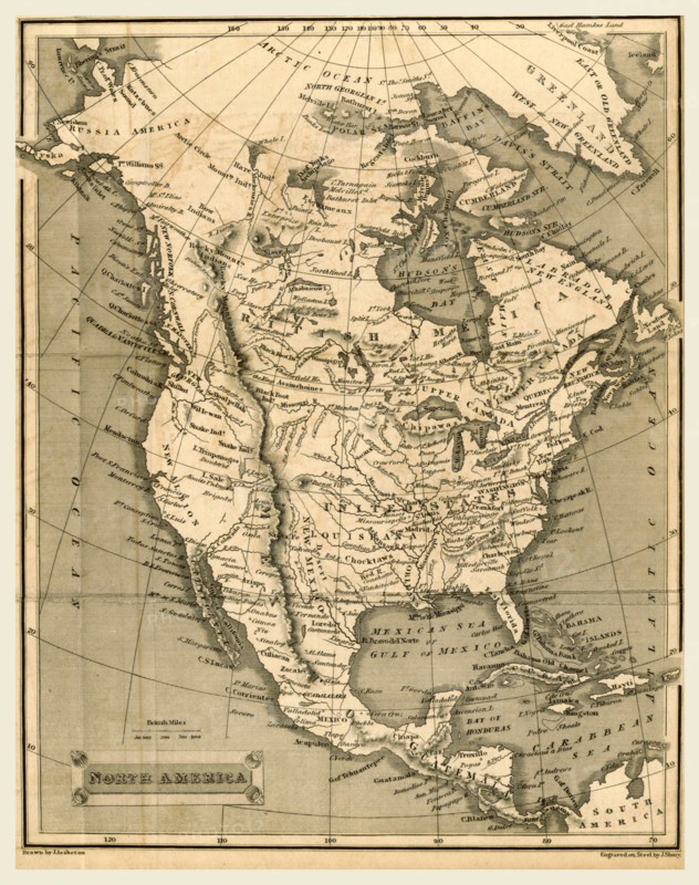 North America map, The General Gazetteer  The eighteenth edition, with very considerable additions  by A. Picquot, 19th century engraving