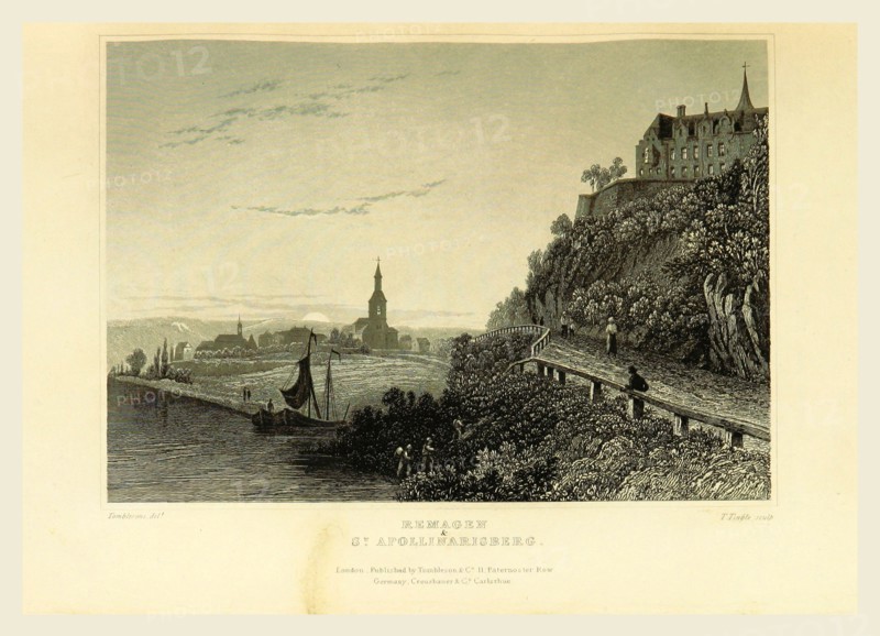 Remagen, Sankt Apollinarisberg, Germany, Tombleson's Views of the Rhine, Tombleson's Views of the Rhine, 19th century engraving