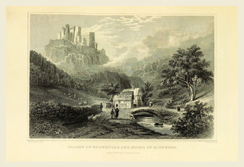 Valley of Engeholle and ruins of Sconberg, Tombleson's Views of the Rhine, Tombleson's Views of the Rhine, 19th century engraving