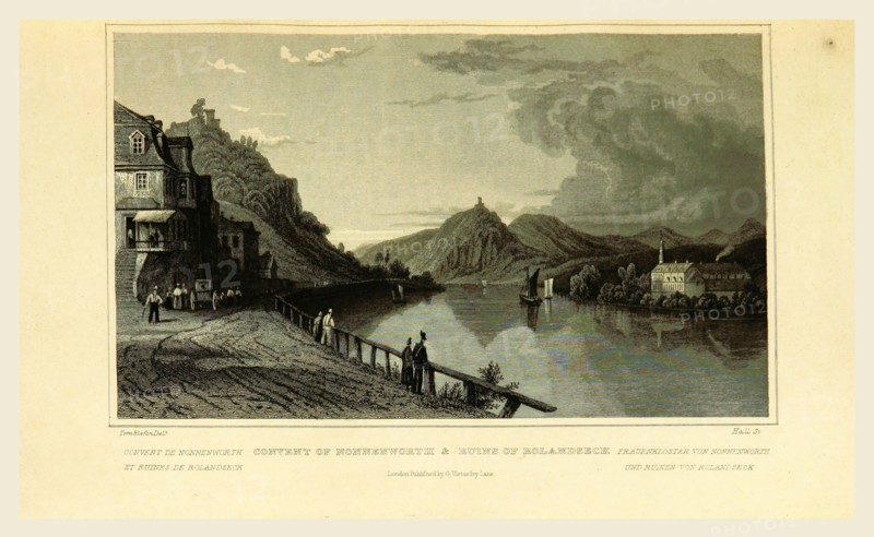 Convent of Nonnenworth and ruins of Rolandseck, Tombleson's Views of the Rhine, Germany, 19th century engraving