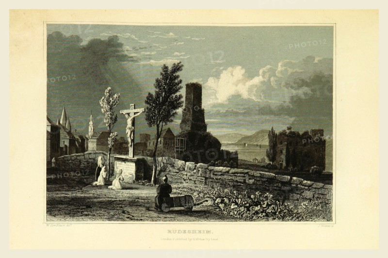 Rudesheim, Germany, Tombleson's Views of the Rhine, 19th century engraving