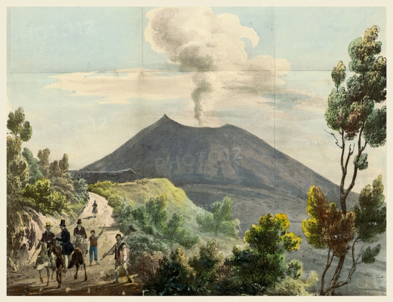 Sketches of Vesuvius, Italy, 19th century engraving
