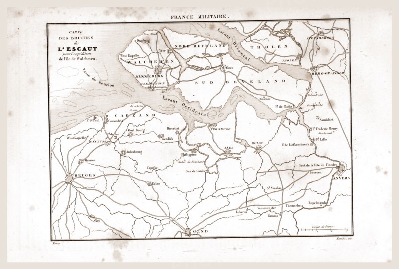 Map of river Scheldt, De Schelde, L'Escaut, The Netherlands
