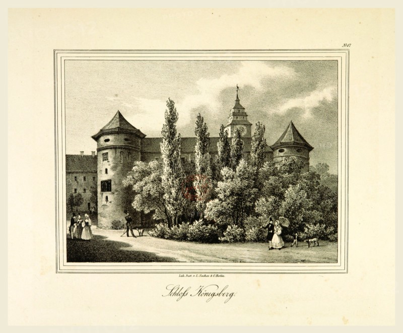Representations of old Prussian Castles drawn by Countess Dohna, Castle Konigsberg, Darstellungen alter preussischer Schlolsser gezeichnet von Frau Grafin zu Dohna, 19th century engraving