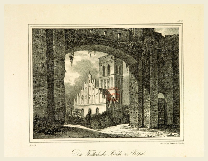 Representations of old Prussian Castles drawn by Countess Dohna, Church Rofsel, Darstellungen alter preussischer Schlolsser gezeichnet von Frau Grafin zu Dohna, 19th century engraving
