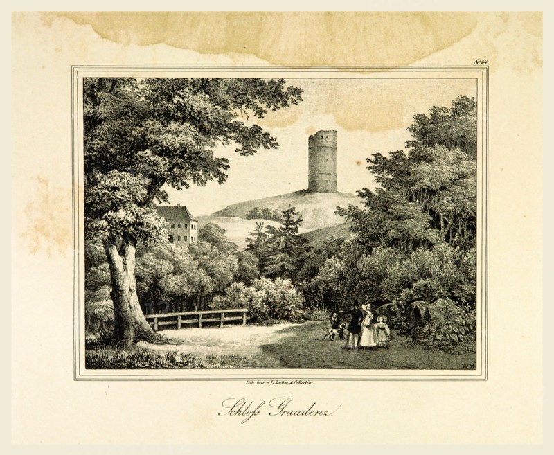 Representations of old Prussian Castles drawn by Countess Dohna, Castle Graudenz, Darstellungen alter preussischer Schlolsser gezeichnet von Frau Grafin zu Dohna, 19th century engraving