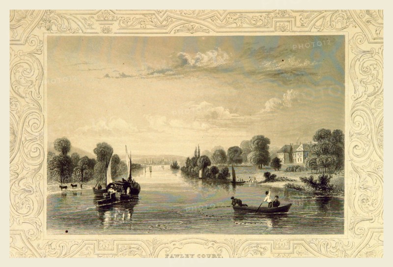 Fawley Court, Tombleson's Thames, 19th century engraving, UK