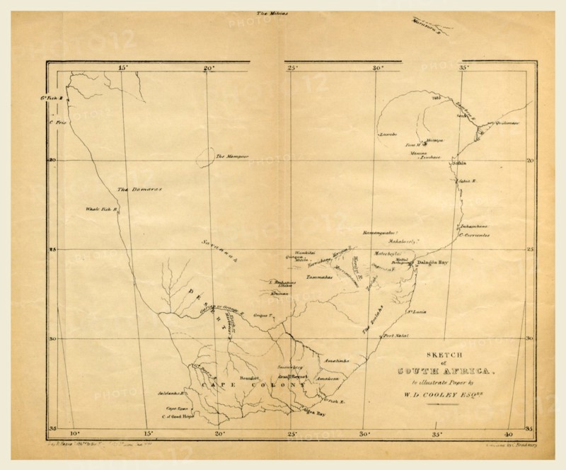 Map, Prospectus of an Expedition into the Interior of South Africa from Dalagoa Bay, etc. By W. D. Cooley, 19th century engraving