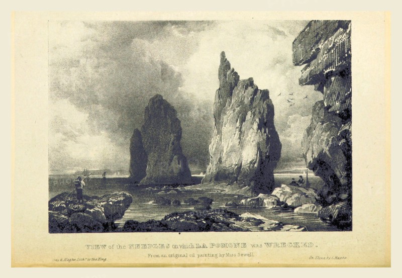 The Needles on which La Pomone was wrecked, An Account of the Transactions of His Majesty's Mission to the Court of Persia, in the years 1807-11, 19th century engraving