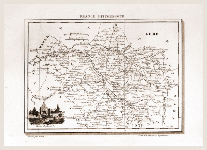 France pittoresque, map Aube, 19th century engraving