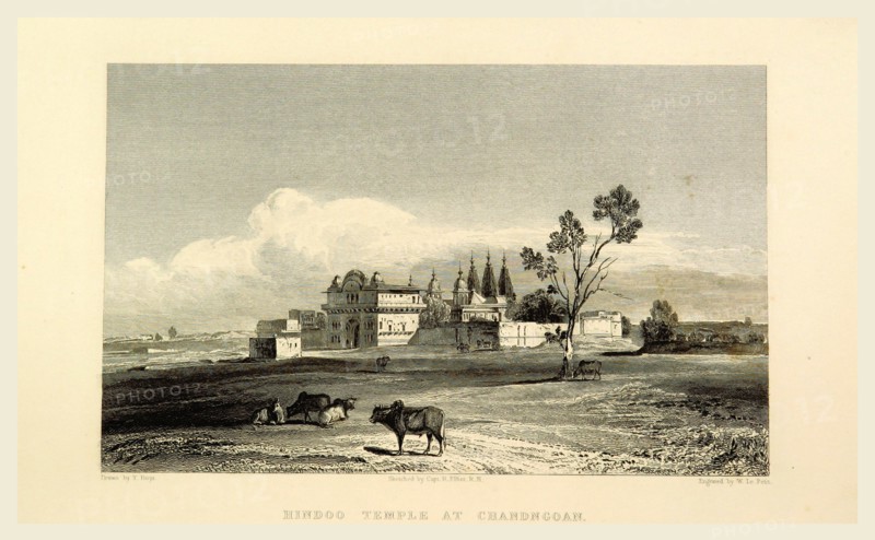 Hindoo temple, Chandngoan, Views in India, China, and on the Shores of the Red Sea, drawn by Prout, Stanfield, Cattermole, Purser, Cox, Austen, &c. from original sketches by Commander R. Elliott, 19th century engraving