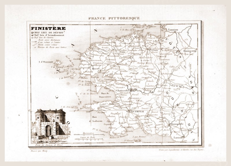 France pittoresque, Finistere, map, 19th century engraving