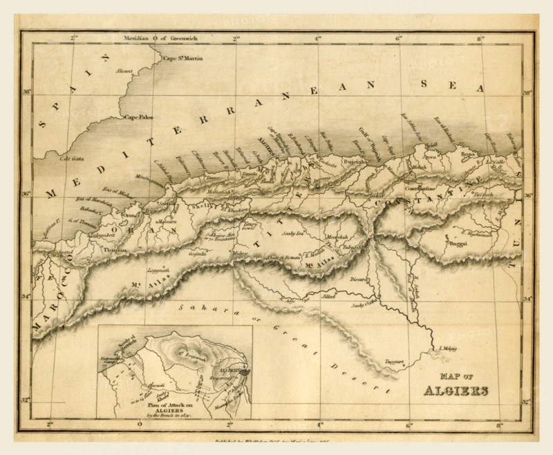 Map Algiers, 19th century