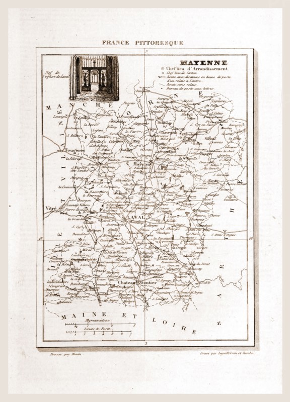 France pittoresque, map Mayenne, 19th century engraving