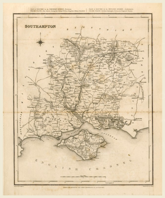 Map Southampton, 19th century engraving