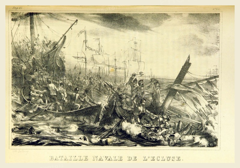 Battle of Sluis, L'Ecluse, La Belgique militaire, par quelques Officiers de l'Armee, 19th century engraving