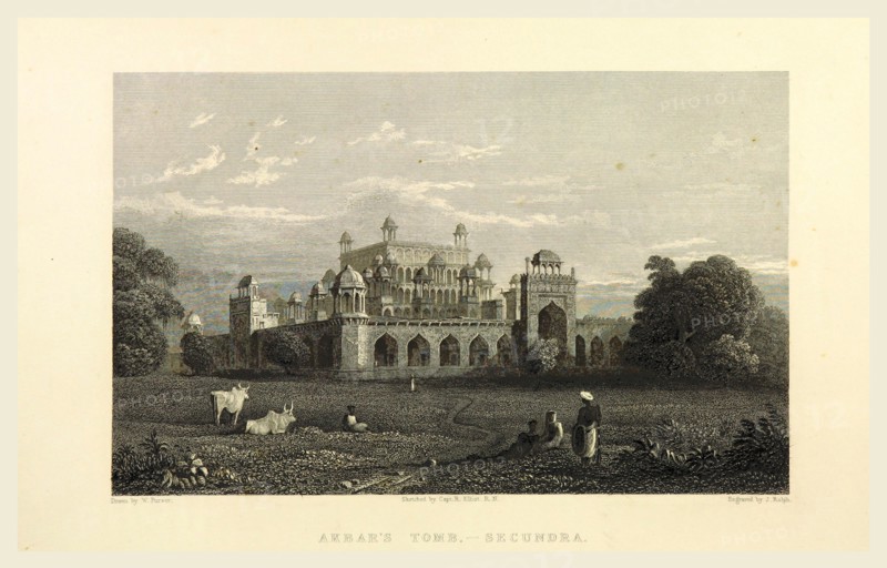 Ambar Tomb, Secundra, India, 19th century engraving