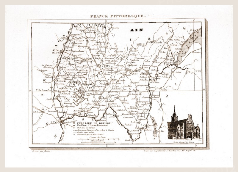 France pittoresque, Ain, map, 19th century engraving