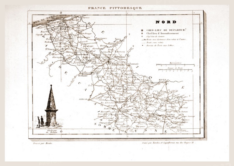 France pittoresque, Nord, map, 19th century engraving