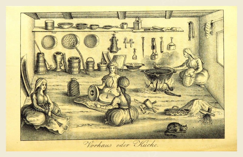 1822 bis 1828, Nogaijen-Tartaren kitchen, 19th century engraving
