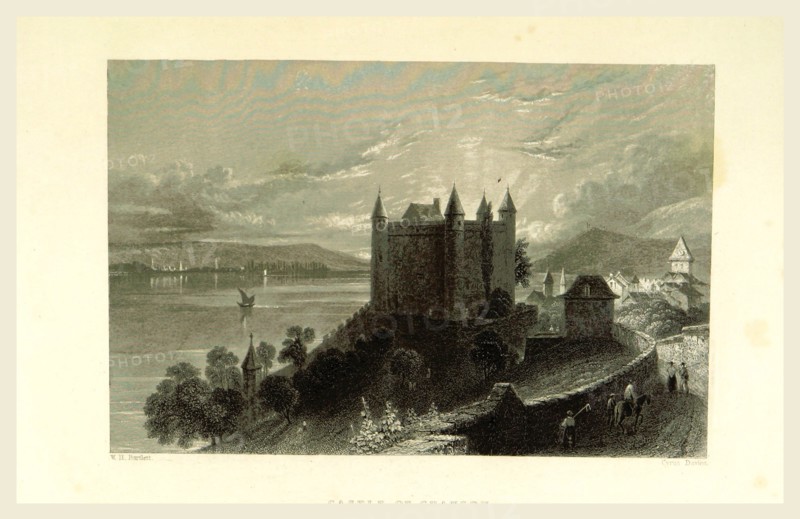 Switzerland, Castle Illustrated in a series of views taken expressly for this work by W. H. Bartlett,, 19th century engraving