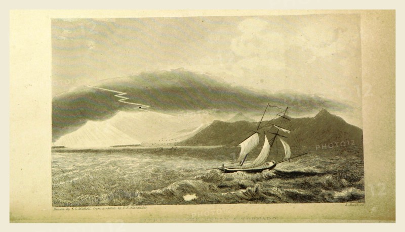 Tornado, Narrative of a Voyage of Observation among the Colonies of Western Africa  and of a campaign in Kaffir-Land  in 1835  Illustrated with maps and plates by Major C. C. Michell, 19th century engraving