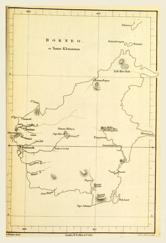 Map Borneo in the Indian Archipelago, in 1832, 1833, 19th century engraving