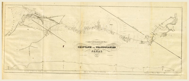 Choptank and transquaking canal, Report on the new map of Maryland, 1836, 19th century engraving, Us, America