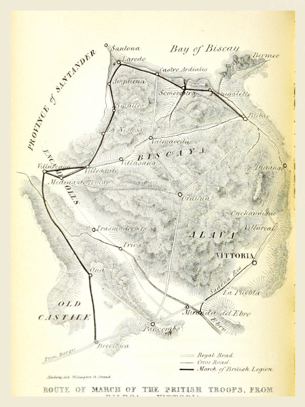 Biscaya, Movements of the British Legion, with strictures on the course of conduct pursued by Lieut.-General Evans, 19th century engraving