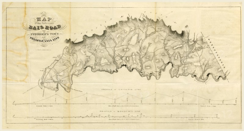 Map Rail Road from Frederick Town to Pennsylvania Line Report on the new map of Maryland, 1836, US, America, 19th century engraving