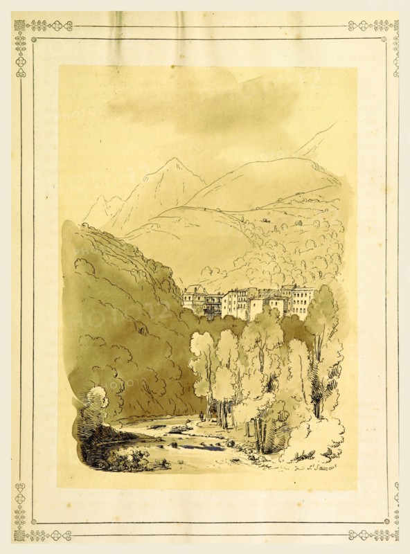 Tableau pittoresque des Pyrenees Francaises  Vallees du Lavedan, de Bareges, et de Gavarnie, 19th century engraving, France