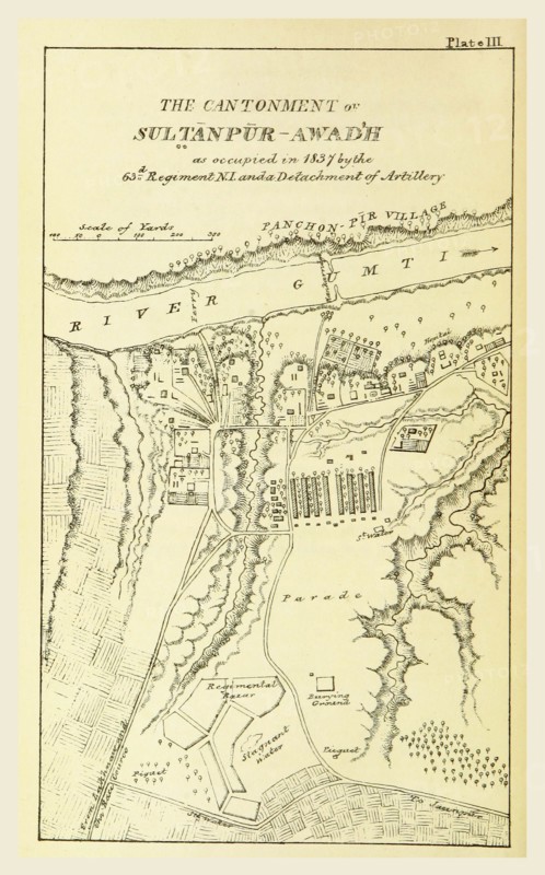 Outline of the Topography and Statistics of the Southern Districts of Oud'h, and of the cantonment of Sultanpur-Oud'h, maps, 19th century engraving