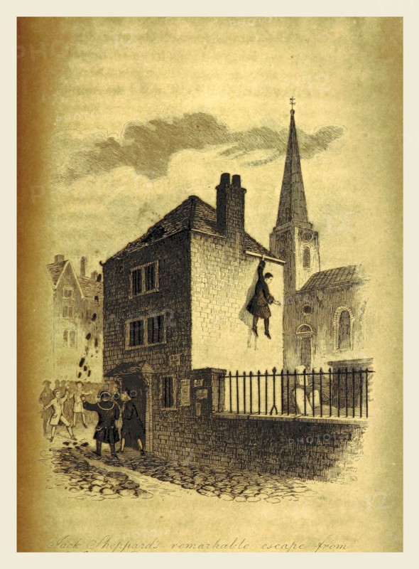 The History of Jack Sheppard, his wonderful exploits and escapes. A romance founded on facts. With original illustrations, from drawings by J. Sketch, 19th century engraving