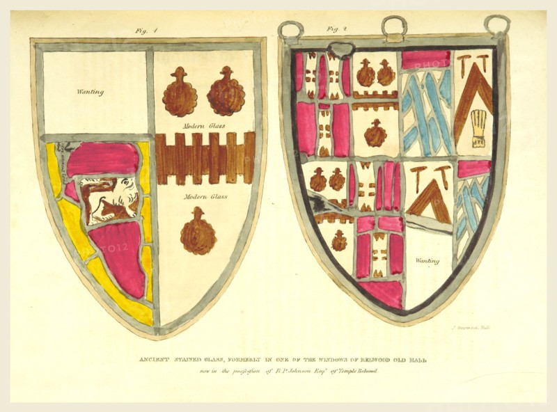 In the windows of Belwood Old Hall, The history and topography of the Isle of Axholme, being that part of Lincolnshire which is west of Trent, 19th century engraving