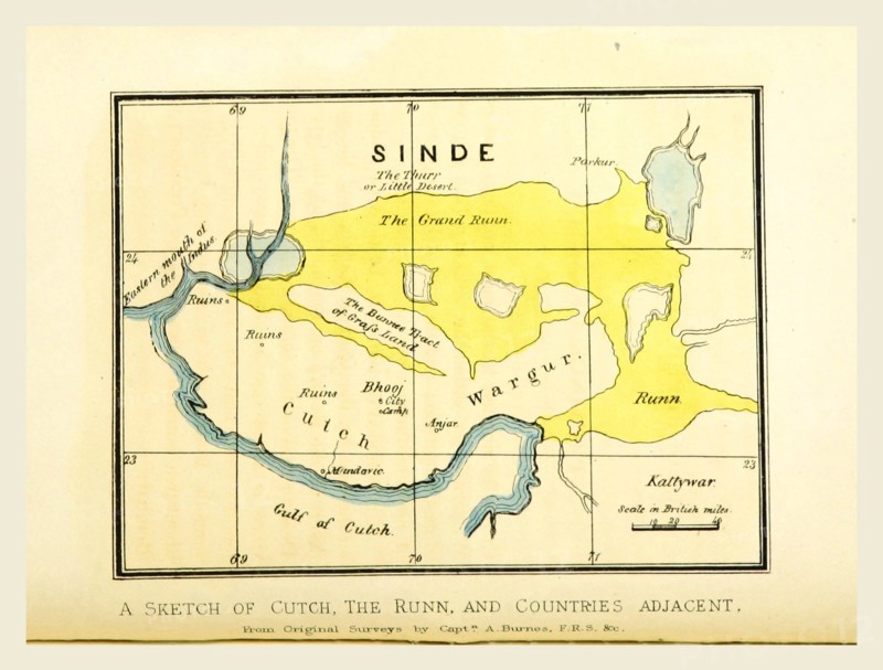Sketches, taken during a residence in one of the Northern Provinces of Western India, Sinde, the Runn, map, 19th century engraving