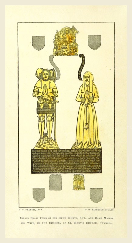 History of Swansea, tome of Sir Hugh Iohnys, 19th century engraving