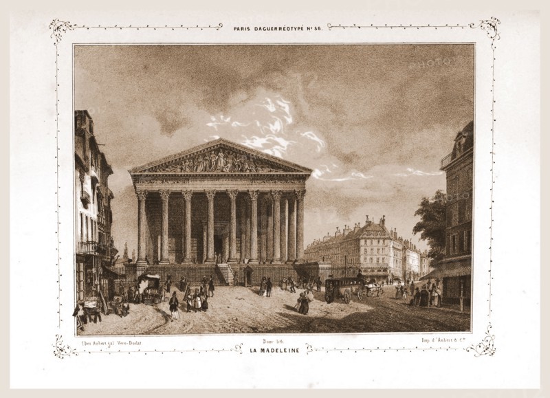 La Madeleine, Paris and surroundings, daguerreotype, M. C. Philipon, 19th century engraving
