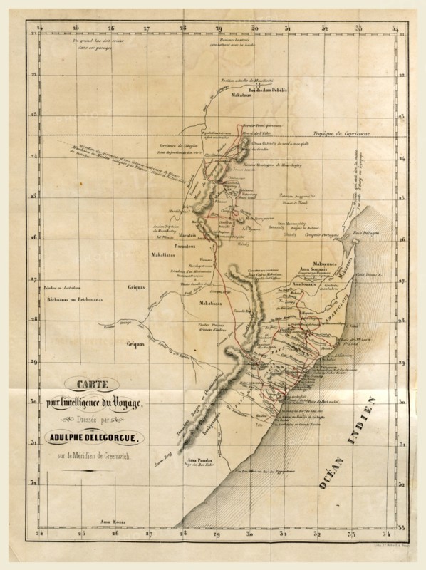 Travel in Southern Africa, especially in the territory of Natal, in the Kaffir Amazoulous and Makatisses 1838-1844, 19th century engraving