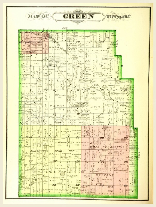 Map of Green township, History of Marshall county, Indiana, 1836 to 1880, etc, 19th century engraving, US, America