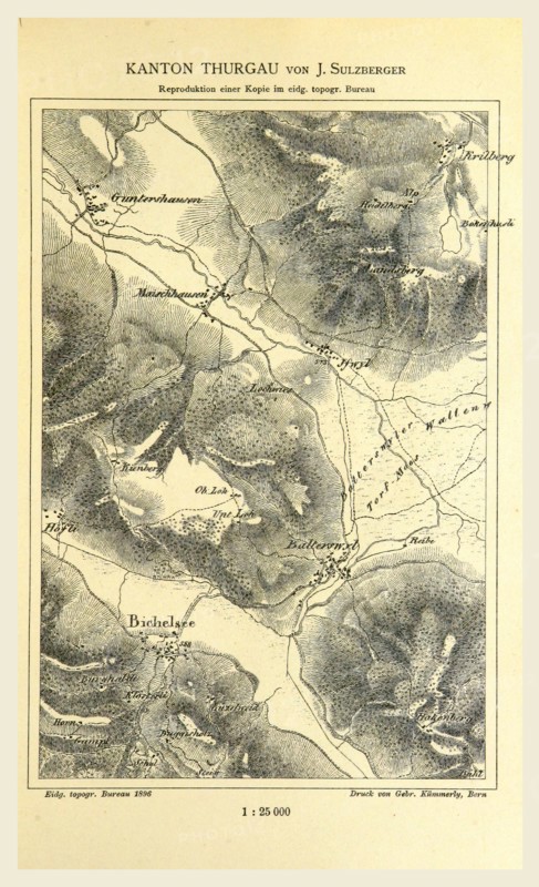 Kanton Thurgau, 1896, Die Schweizerische Landesvermessung, 1832-1864, 19th century engraving, Switzerland