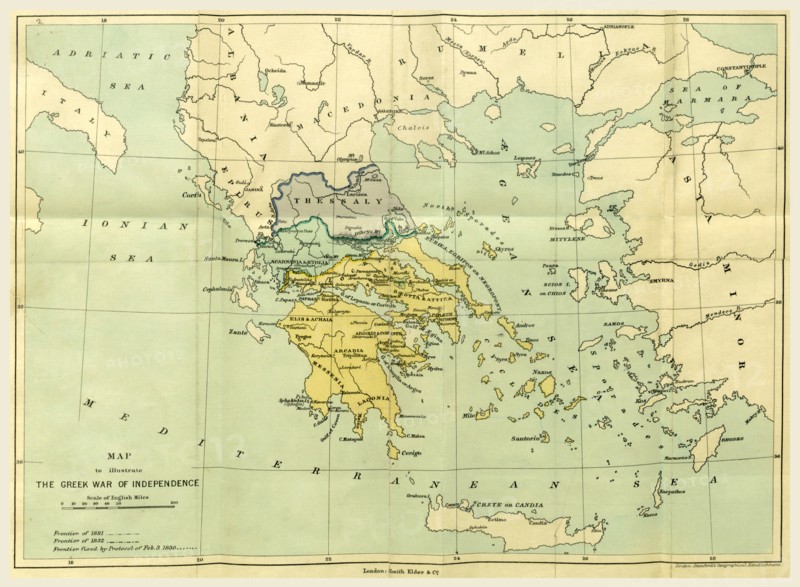 Map, the War of Greek Independence, 1821 to 1833, 19th century engraving