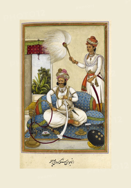 Portrait of Maharana Java, 19th century. Tashrih al-aqvam, an account of origins and occupations of some of the sects, castes, and tribes of India, 1825.