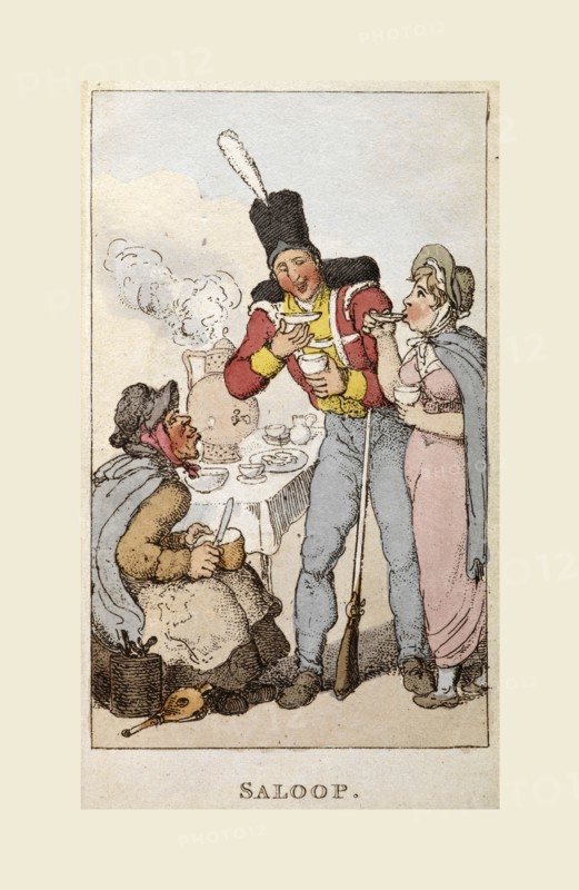 Rowlandson's characteristic Sketches of the Lower Orders,Picture of London, Saloop, a popular beverage of the 18th century